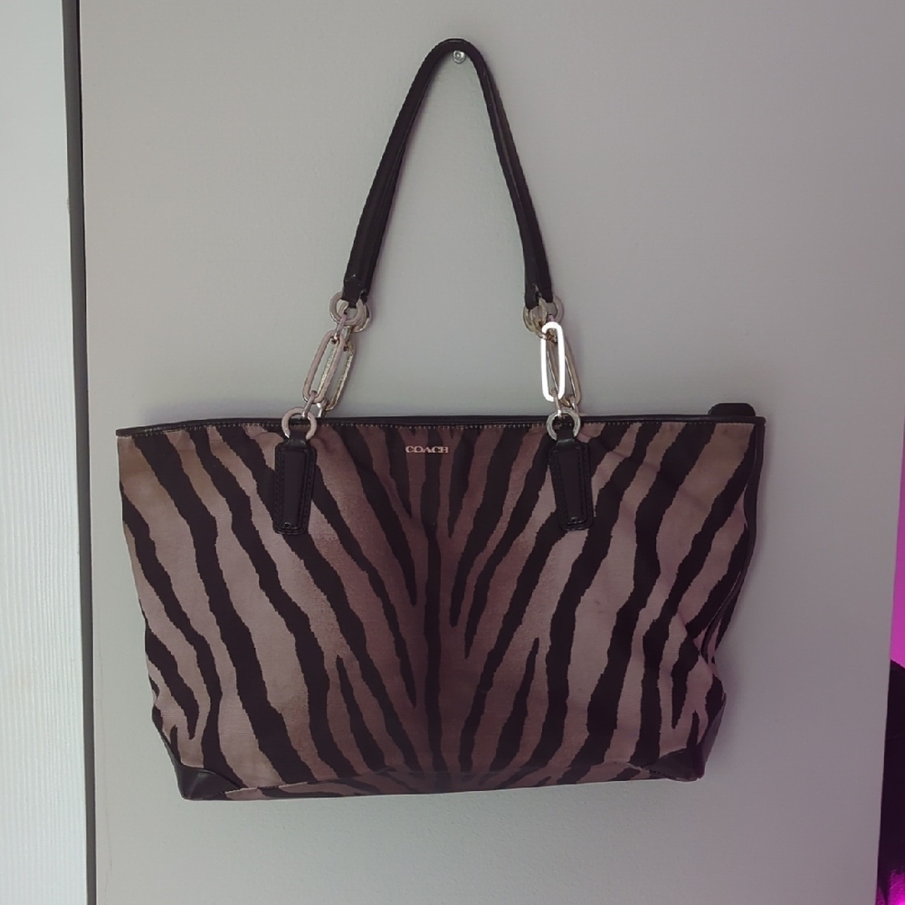 Coach Madison East West Tote Zebra Print